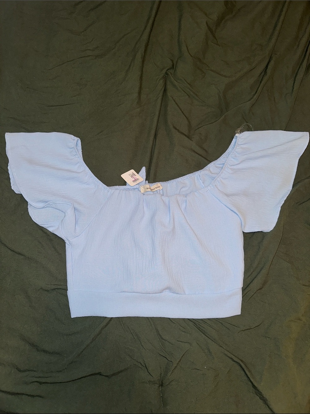 Women's Light Blue Off-Shoulder Ruffle Sleeve Crop Top